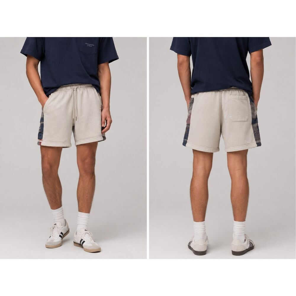 Abercrombie Soft AF Patchwork Sweat Shorts Men’s Medium Beige Lounge